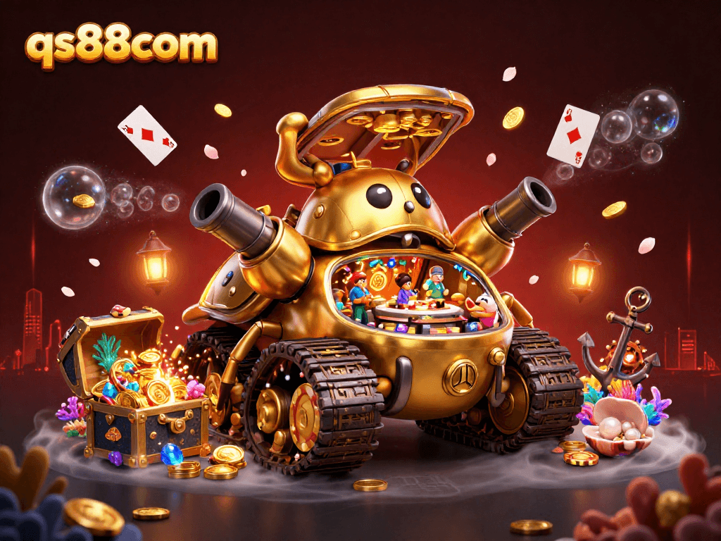 Experience gambling at qs88com with a dazzling 3D illustration of a casino-themed beetle tank.