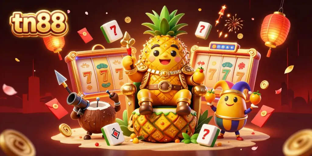 Experience excitement at tn88 as the pineapple king presides over a vibrant beach casino scene.