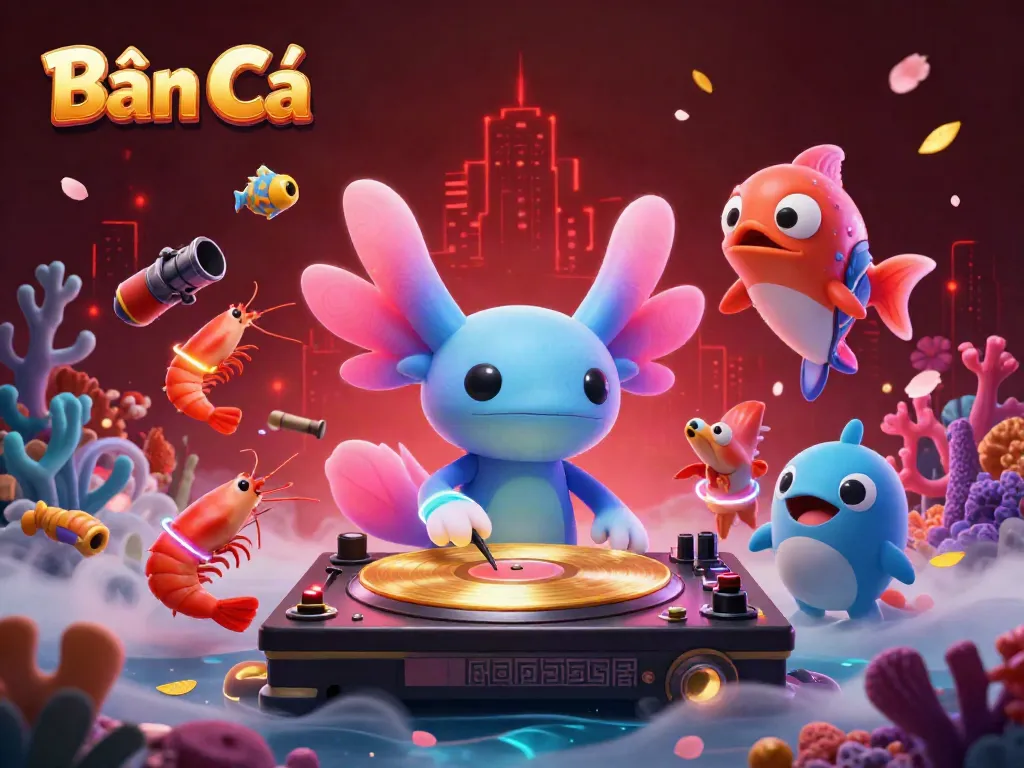 Bắn Cá game features lively underwater scene with energetic characters and game elements