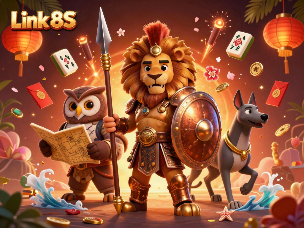 Win big with Link 8S in this vibrant casino-themed illustration featuring enchanting characters and elements.