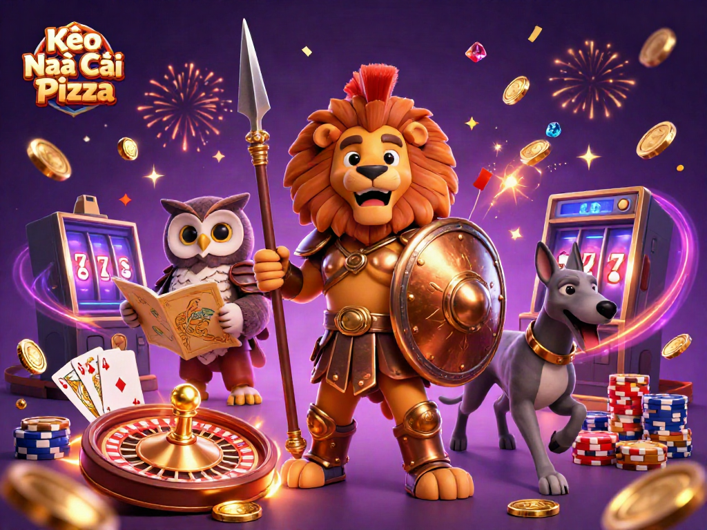 Experience thrilling bets at Kèo Nhà Cái Pizza with energetic characters and dazzling casino elements.