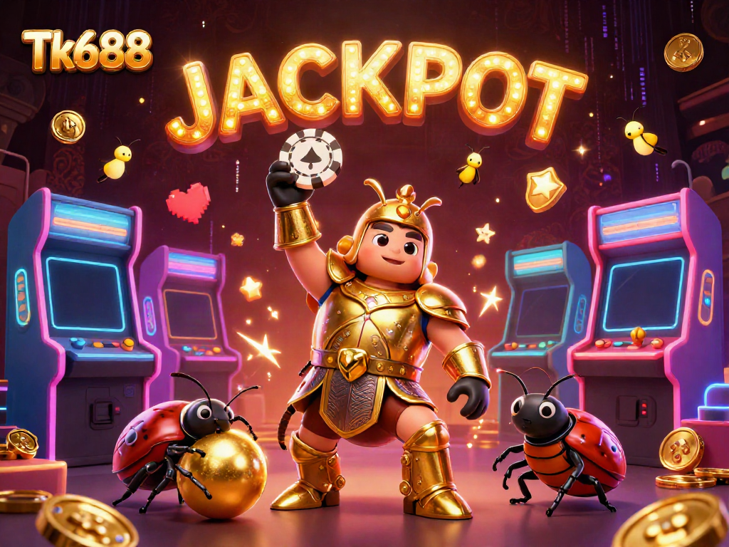 Experience thrilling wins with Tk688 featuring a heroic beetle lifting a poker chip, symbolizing victory.