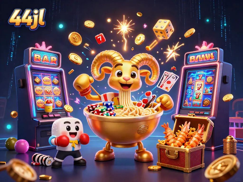 Action-packed scene featuring 44jl characters and gaming elements showcasing vibrant online casino excitement.