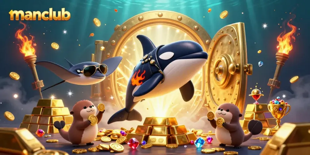 Experience thrilling gameplay at manclub with dynamic characters, gold treasures, and vibrant casino elements!