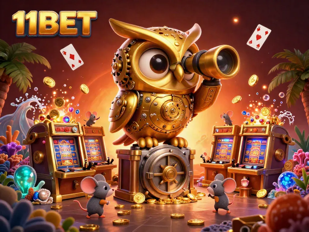 Engage with thrilling gaming at 11BET, featuring cartoon characters and vibrant casino action.