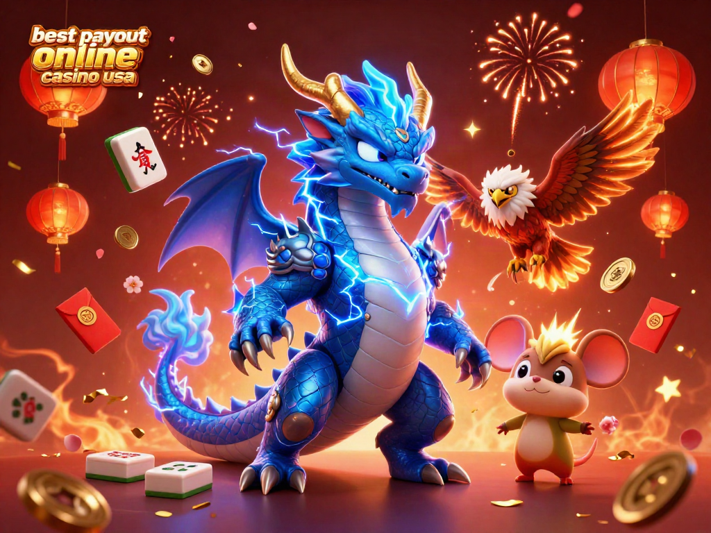 Experience the thrill of the best payout online casino USA with powerful dragon and hawk characters.