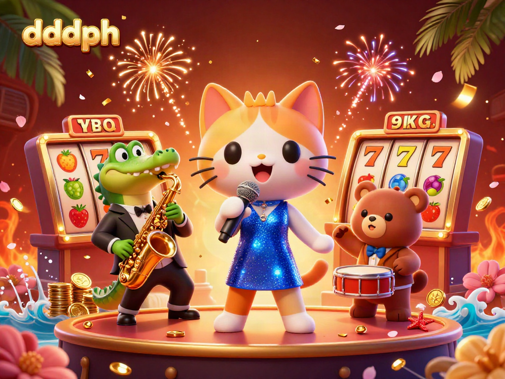 Experience winning moments with dddph in vibrant casino-themed 3D illustration of a jazz-singer cat.