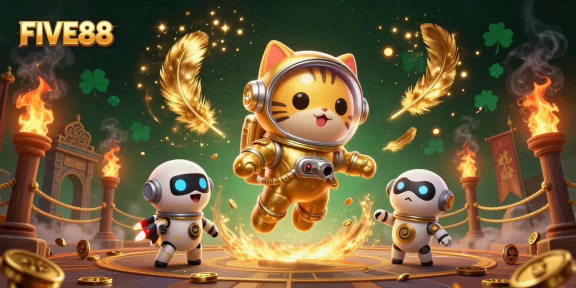 Experience exciting gameplay with FIVE88 in this dynamic casino scene featuring astronauts and alien creatures.
