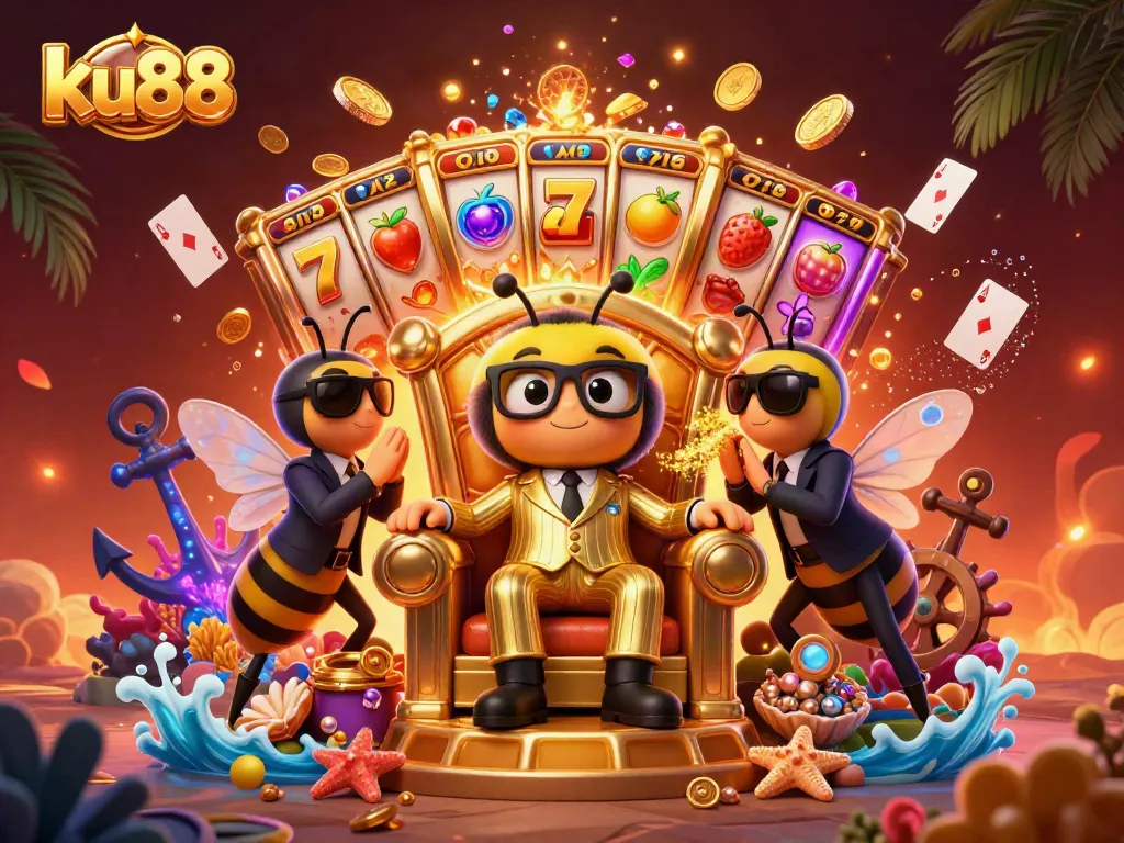 Experience the thrill of ku88 gaming with a colorful slot machine adventure featuring lively characters.