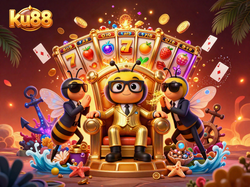 Experience the thrill of ku88 gaming with a colorful slot machine adventure featuring lively characters.
