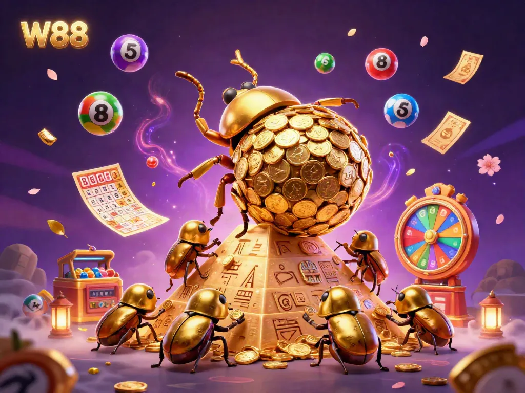 Engage with W88 by experiencing exhilarating lottery games amidst a dynamic golden casino atmosphere.