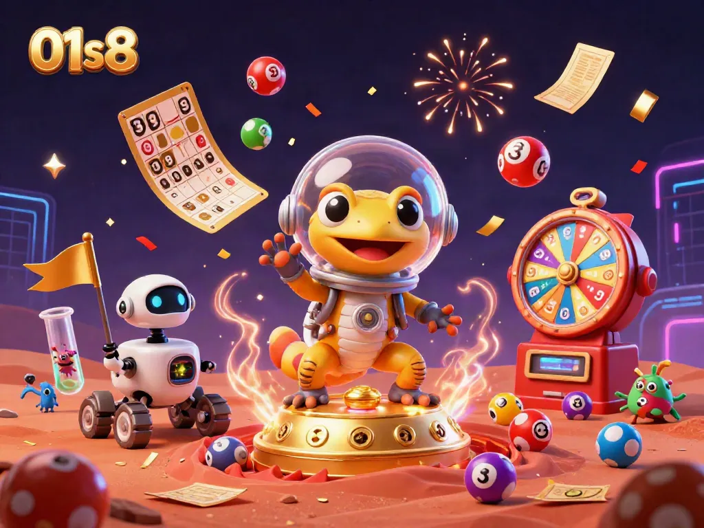 Engage in the thrilling 01s8 Martian casino adventure with a retro gecko and dynamic gambling elements.