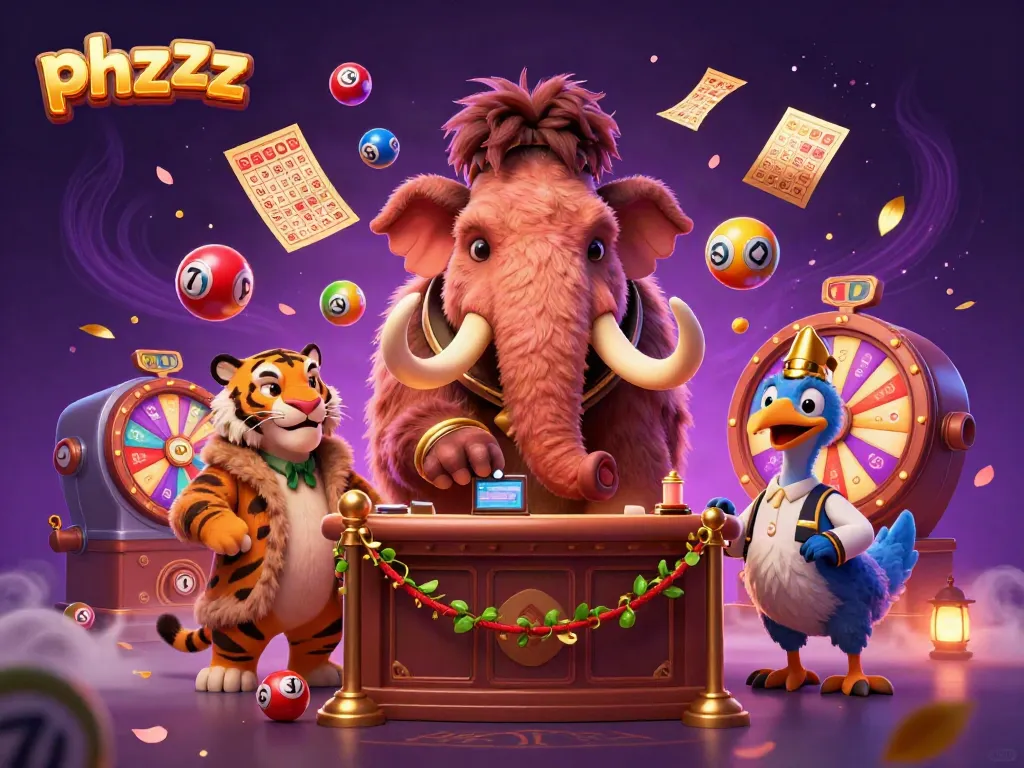 Experience excitement at phzzz with a vibrant casino scene filled with playful elements and colorful lottery themes.