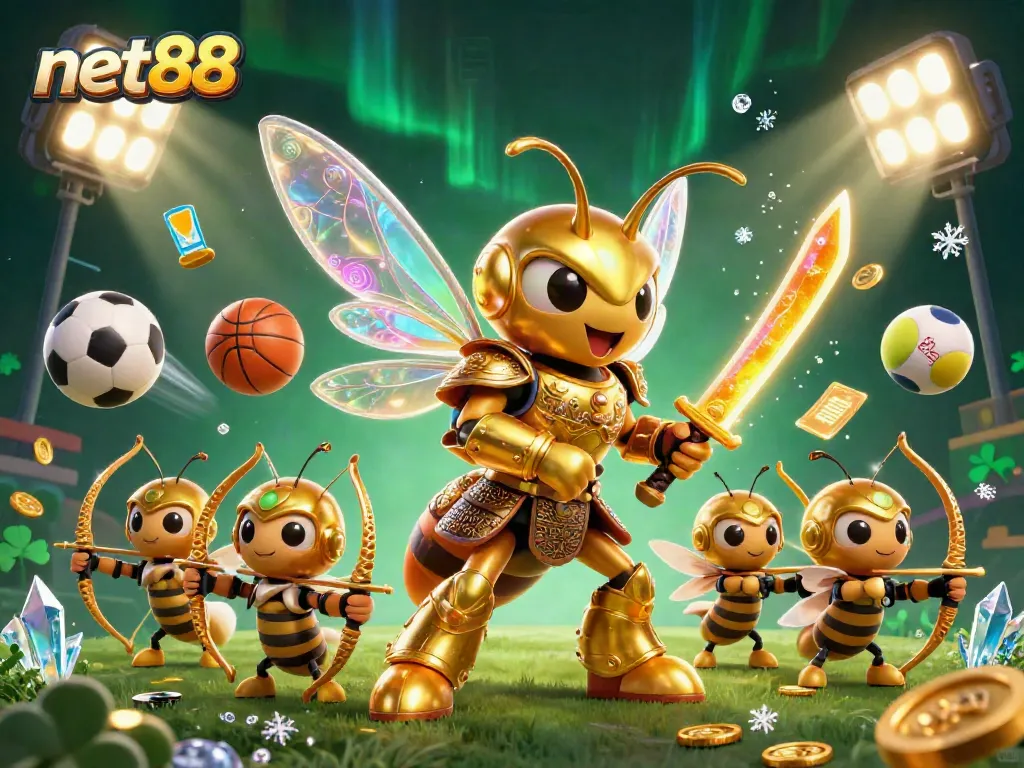 Experience the thrill of net88 with this vibrant 3D casino scene featuring dynamic sports elements and engaging characters.