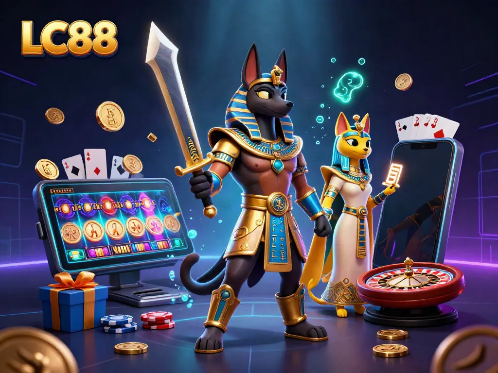 Experience the vibrant casino action with LC88's cartoon-themed gambling scene featuring dynamic characters and gameplay elements.