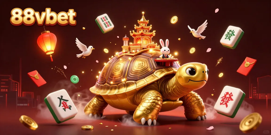 Experience the thrill of 88vbet with a vibrant casino scene featuring a giant tortoise and a rabbit dealer.