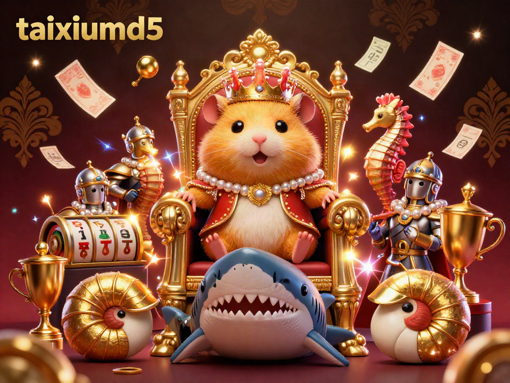 Engage in exciting bets at taixiumd5 with vibrant gaming elements around a golden hamster king.