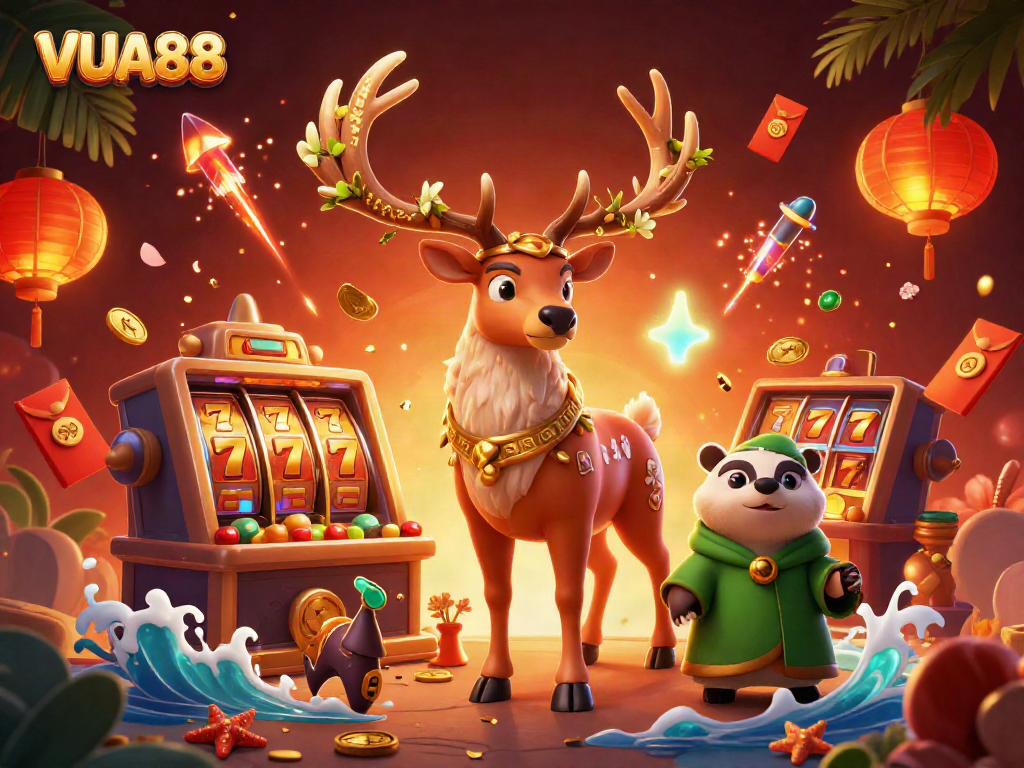 Experience winning with VUA88 in a rich, vibrant 3D casino illustration featuring mystical elements.
