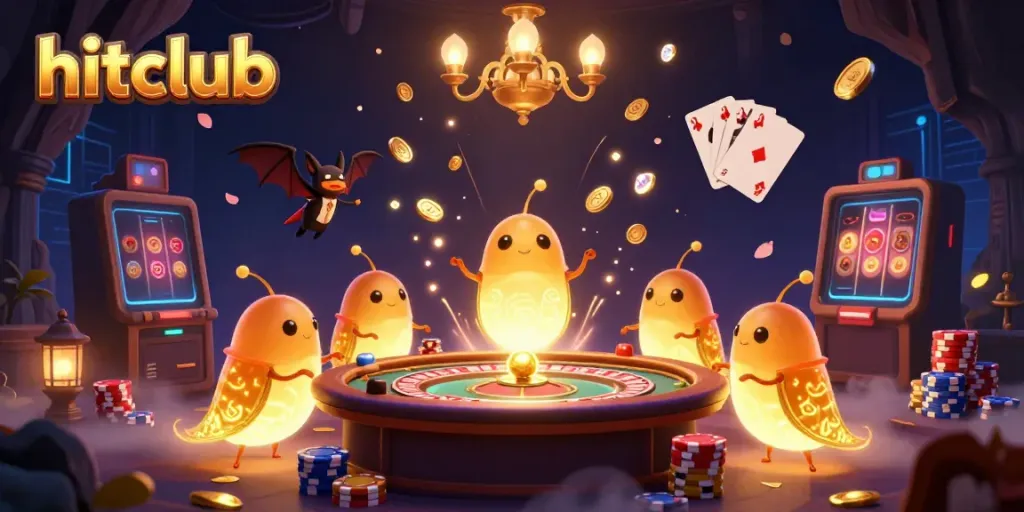 Experience hitclub's vibrant 3D casino atmosphere with glowworms and a bat dealer under a dazzling light show.