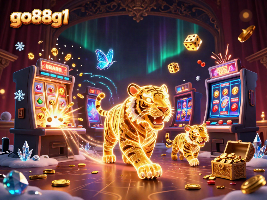 Engage with go88g1 in a thrilling neon-lit casino world featuring a vibrant digital tiger.