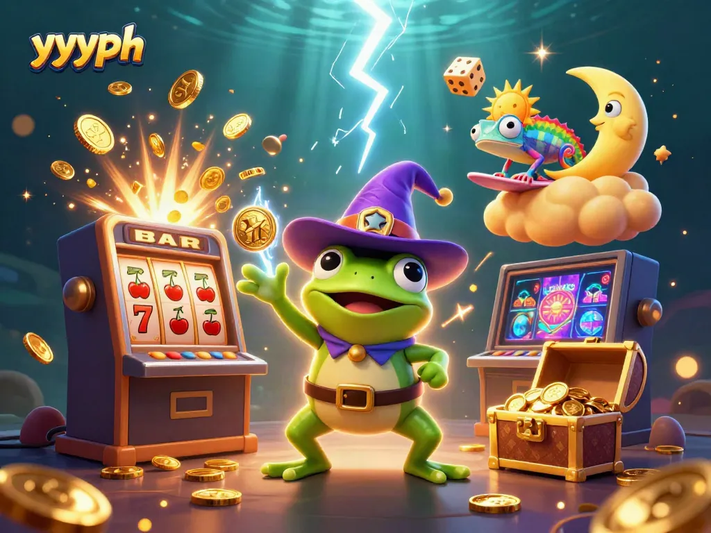 Experience yyyph with a magical scene of cartoon characters and casino elements bursting with excitement.