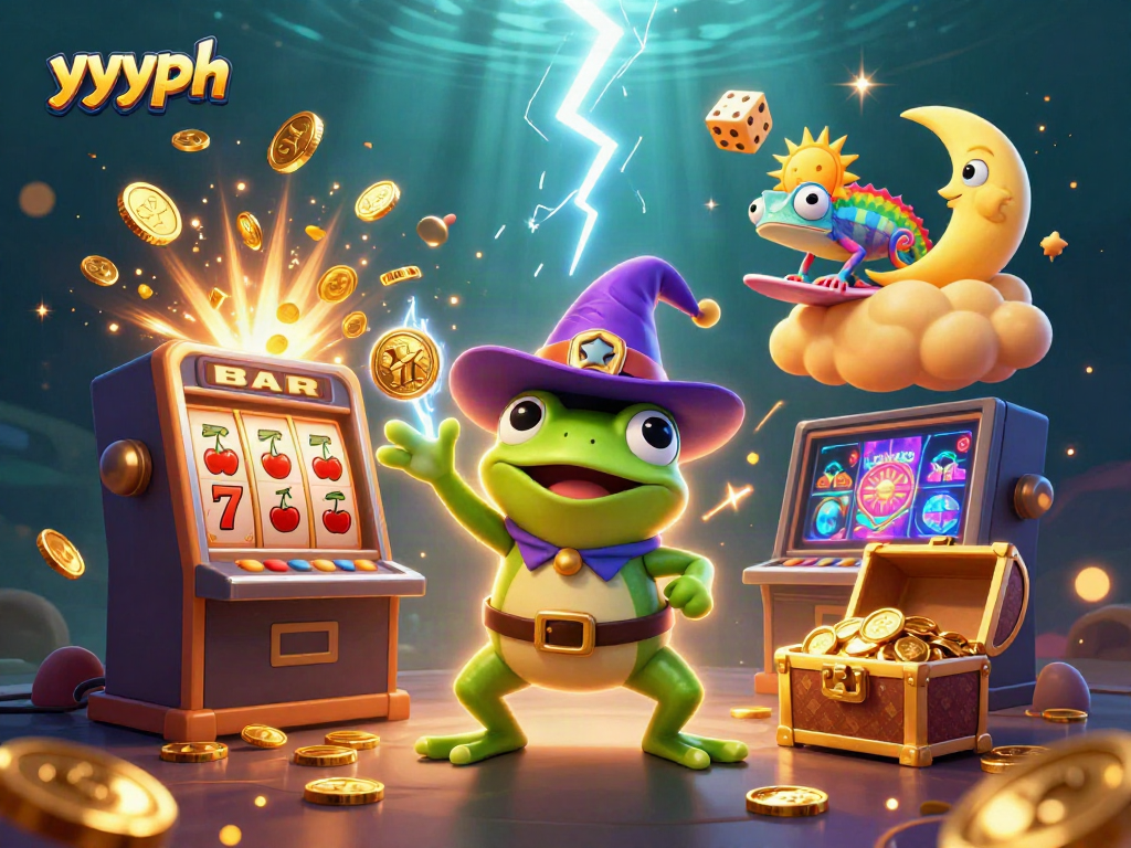 Experience yyyph with a magical scene of cartoon characters and casino elements bursting with excitement.