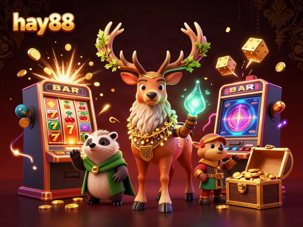 Experience thrilling jackpots at hay88 with vibrant 3D characters amidst dynamic casino elements.