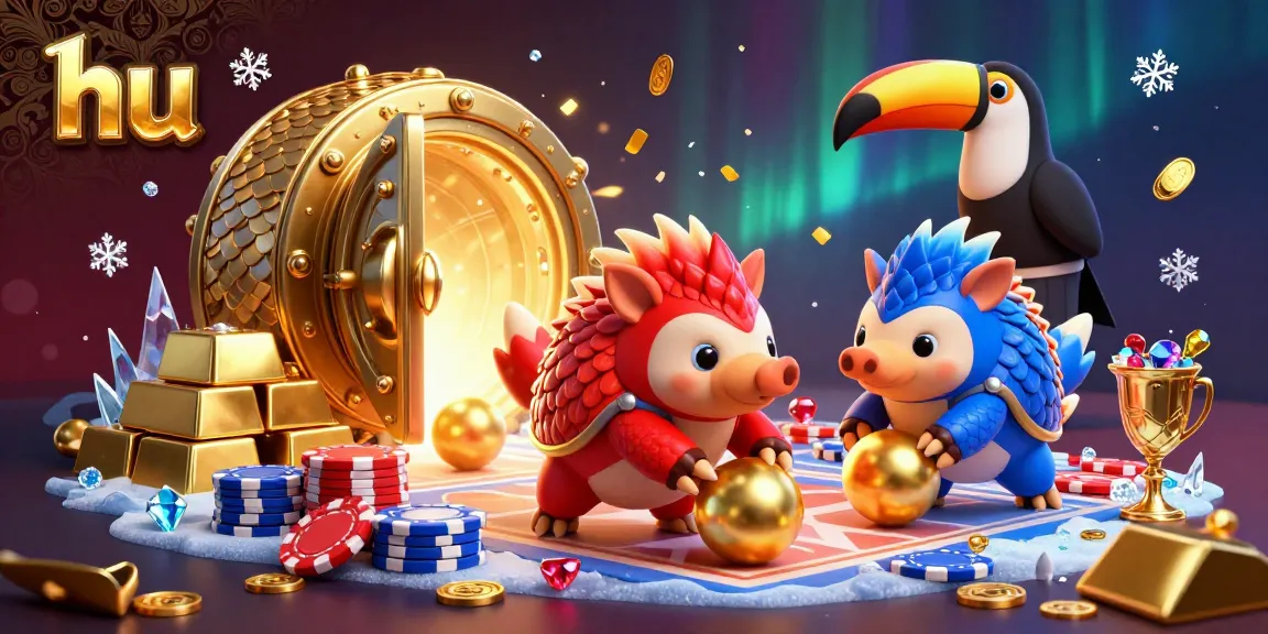 Witness the thrilling hu poker showdown as rival pangolins navigate a casino of gold and jewels.