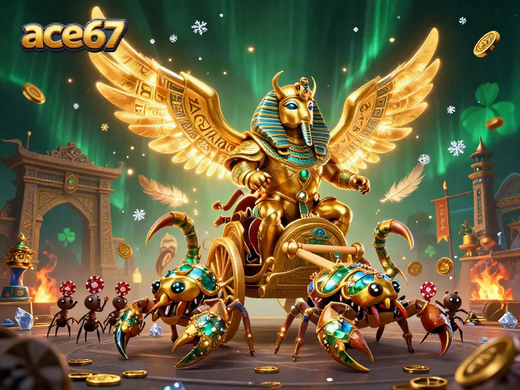 Experience the thrilling adventures of ace67 in a vibrant casino-themed world with golden scarabs and poker action.