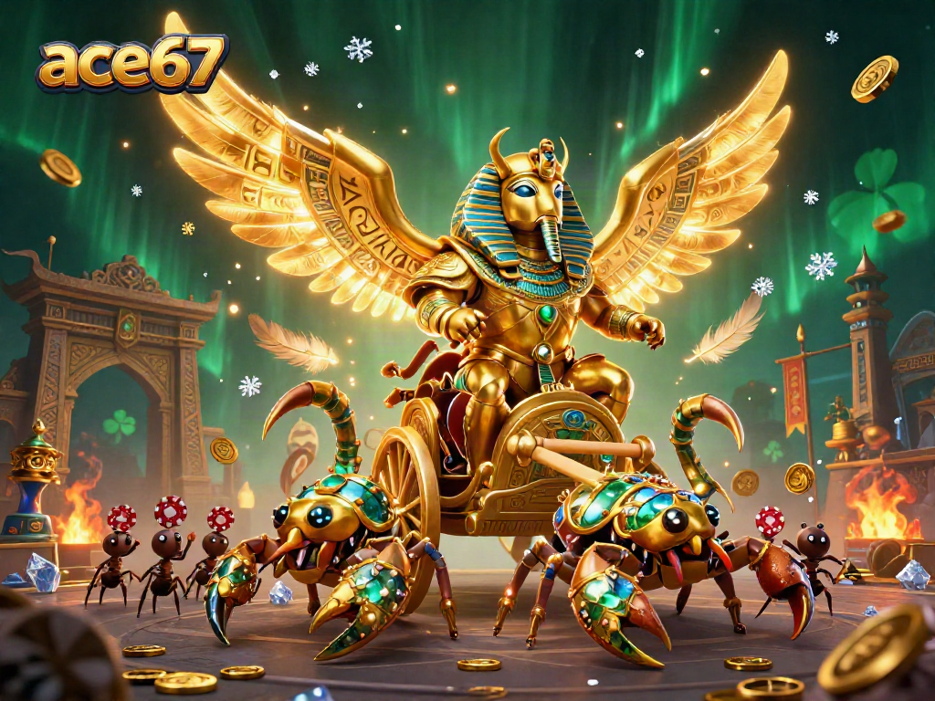 Experience the thrilling adventures of ace67 in a vibrant casino-themed world with golden scarabs and poker action.