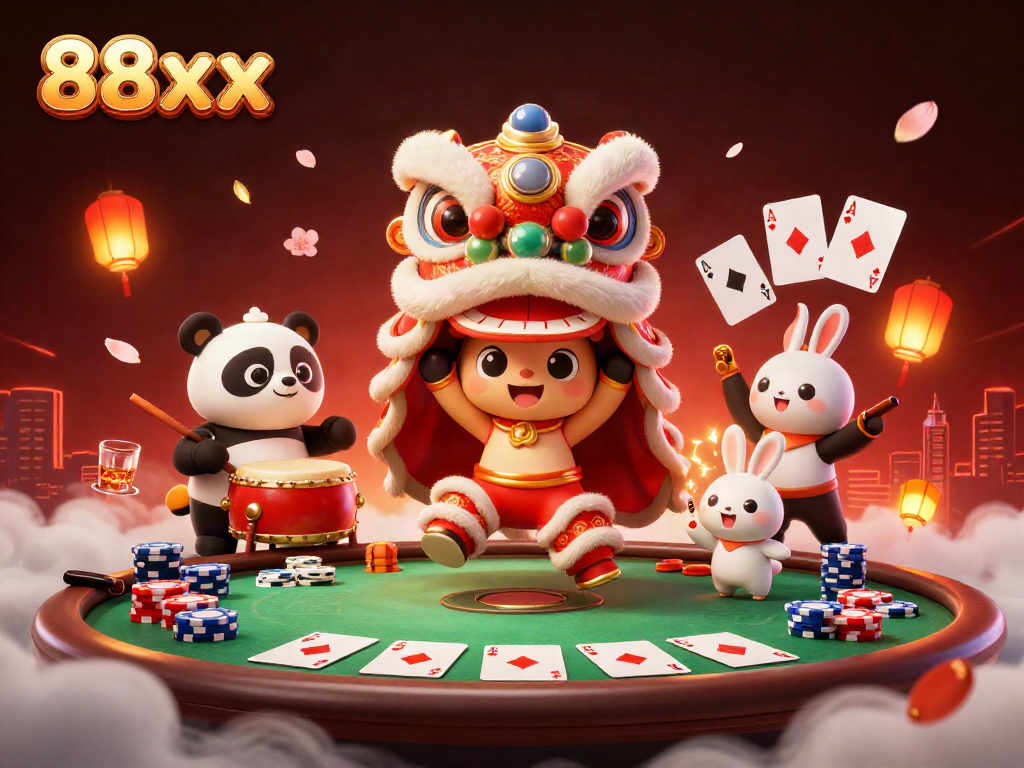 Experience thrilling games at 88xx with vibrant 3D characters performing in a dynamic casino atmosphere.